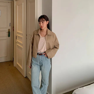 Authentic leather short jacket