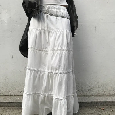 White long skirt with lace slit