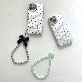 Point Ribbon Bead Keyring Set Glossy Heart Camera Full Cover iPhone Case