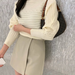 Nose Cable Knit Boat Neck Ribbed Knit