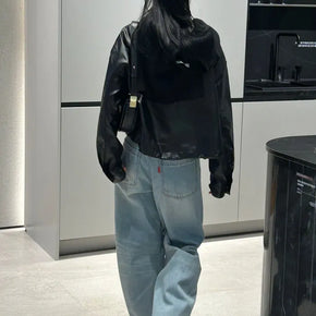 ZIPPER leather zip-up jacket