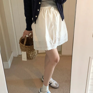 Elastic Lace Shirred Flare Mini Skirt