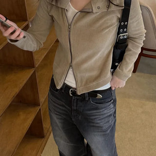 Ribbed two-way zip-up