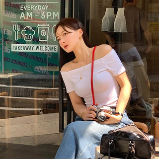 Mid-length Off-shoulder Short-sleeve T-shirt