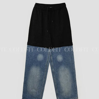 Drawing denim sweatpants
