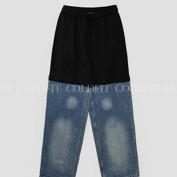 Drawing denim sweatpants