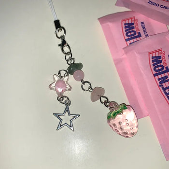 Pink strawberry star keyring