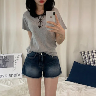 [Standard ver/Delicate~] Basic Round Summer/Spring Plain Cotton Short Sleeve T-shirt (6 colors)