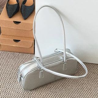 Slim baguette bag  Silver bag square shoulder bag