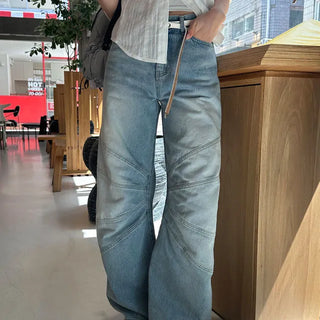 Rivet Diagonal Cut Washed Wide Denim Pants S, M, L - 1 color