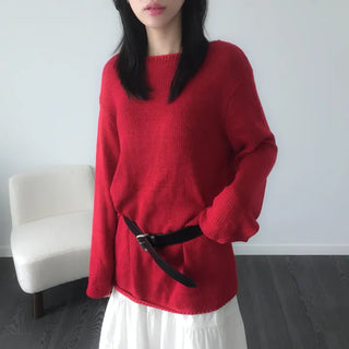 Boatneck layered long knit mesh knit for transitional summer
