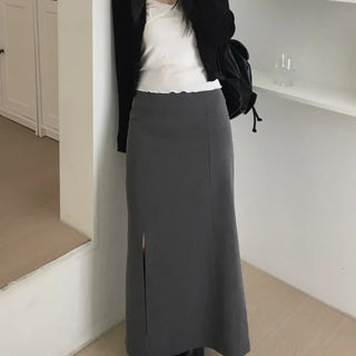 Lower Slit Long Skirt (2 colors)