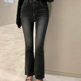 Owen Black Blue Stitch Slim Long Bootcut Denim Pants