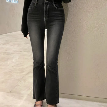 Owen Black Blue Stitch Slim Long Bootcut Denim Pants