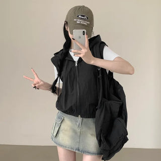 Full of Cuteness, Two-Way Hooded Windbreaker Vest Zip-Up