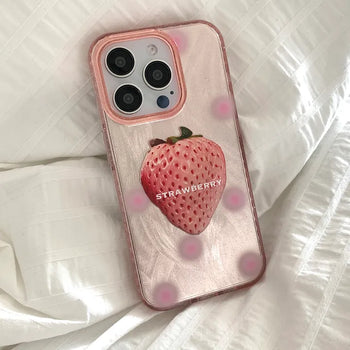 Chewy Strawberry Glossy Pearl Border iPhone Case