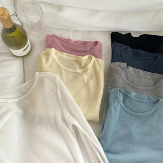 Powder Tencel See-through Long Sleeve Layered T-shirt