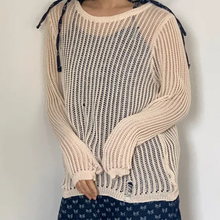 Beige Perforated Beach Salanta Effortless Chic Knit