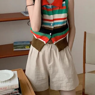 Greenery Red Collared Sleeveless Knit Cardigan