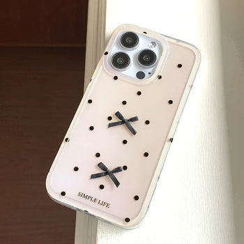 Mui Ribbon Dot Light Pink Hard Jelly iPhone Case