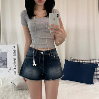 [Slim Fit/Cinched Waist] Daily Square Neck Ribbed Crop Short Sleeve T-shirt (10 colors)