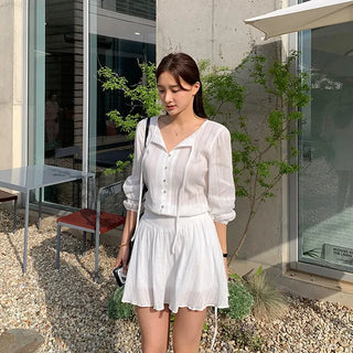 Selena Frill Blouse Set