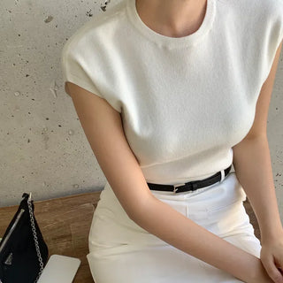 Hyven Round Neck Cap Sleeve Knit