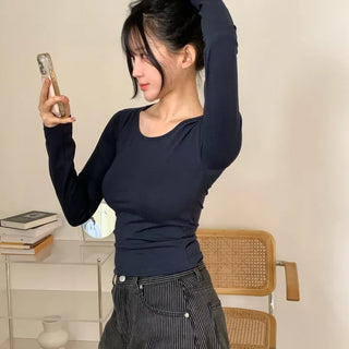 Cool Spandex Edge Cool Round Neck Slim Glam Long Sleeve T-shirt