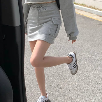 Ramie Cargo Elastic Mini Skirt