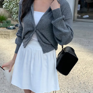 Feber Round Neck Loose Fit Ribbed Knit Cardigan