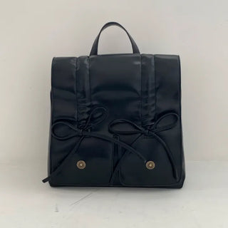 Check Pink Shirred Strap Leather Square Backpack