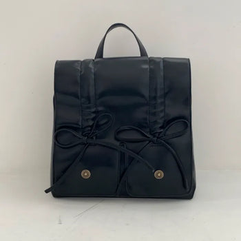Check Pink Shirred Strap Leather Square Backpack