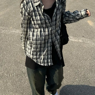 Crinkle Oversized Check Shirt