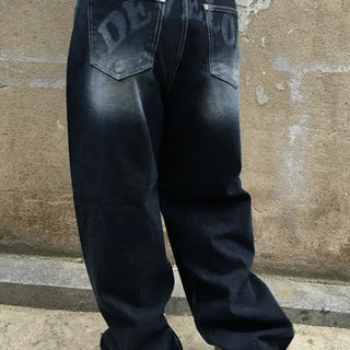 Lettering Washed Denim