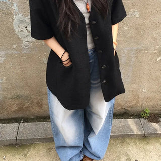 Collarless Tweed Short Sleeve Jacket