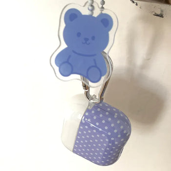 Blue Teddy Bear Keyring Set Dot Color Block AirPods Case