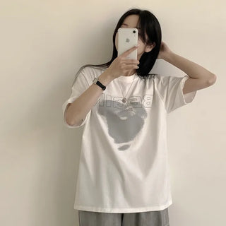 Distinctive Point! Painting Lettering Round Boxy Short Sleeve T-shirt