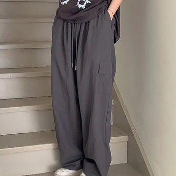 Peter Nylon Cargo Pants Wide Pants/Elastic Waist Pants/Airport Pants/Elastic Waist Pants/Layered/Plus Size Pants