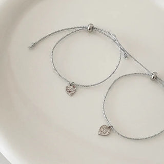Silver Heart Pendant Bracelet, String Bracelet, Couple Bracelet, Friendship Bracelet