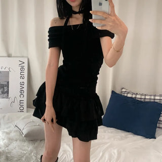 [Arm Cover/Delicate Fit] Innocent Off-Shoulder Choker Sleeveless T-Shirt (3 colors)