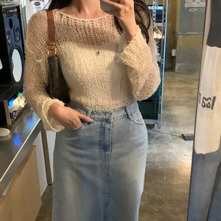 Twelve Boat Neck See-through Mesh Loose Fit Long Knit