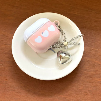 Blly White Heart Keyring Set Color Block Pink AirPods Case