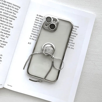 New Year's Ribbon Smart Talk Set Silver Border Transparent iPhone Case