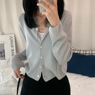 [Until Midsummer/Delicate Fit] Gelato Ribbed Crop Round Knit Cardigan (5 colors)