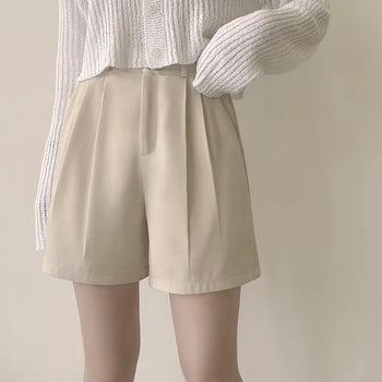 100% flab coverage, Two-pintuck High-waisted Back Elastic Slacks Shorts