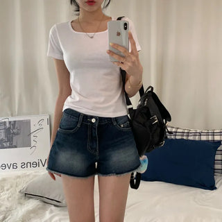 [Square Neck Version/Slim Fit] Daily Basic Summer Plain Short Sleeve T-shirt (6 Colors)
