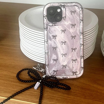 Tuki Black Ribbon Keyring Set Glossy Pattern iPhone Case