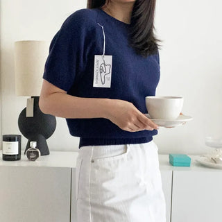 Wholegarment Short Sleeve Knit   Daily Summer Knit Delicate Fit Thin Knit Vacation Look