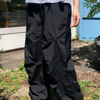 Heart Rivet Pintuck Nylon Loose Fit Elastic Waist Pants Parachute Pants