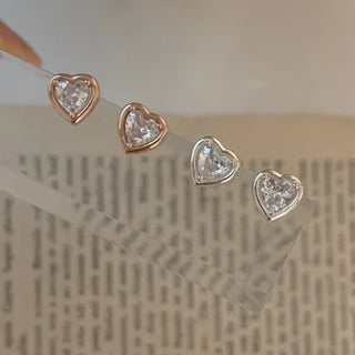 3D Heart Cubic Earrings Silver Rose Gold
